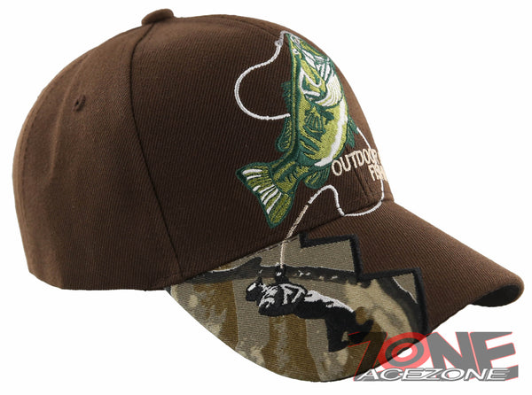 NEW! FISH BASS OUTDOOR SPORT FISHING BALL CAP HAT BROWN –