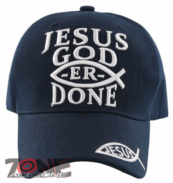 NEW! JESUS GOD ER DONE JESUS FISH CHRISTIAN BALL CAP HAT NAVY