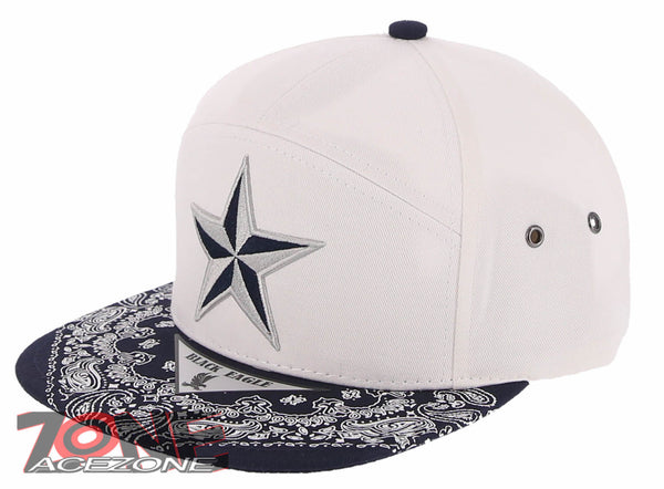 DALLAS STAR TEXAS FLAT BILL 7 PANEL BANDANA SNAPBACK BASEBALL CAP HAT –