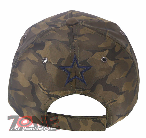 NEW! TEXAS DALLAS FAUX LEATHER STAR BASEBALL CAP HAT CAMOUFLAGE OLIVE –