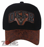 DEER HUNTING FAUX VISOR LEATHER BASEBALL CAP HAT BLACK