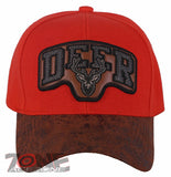 DEER HUNTING FAUX VISOR LEATHER BASEBALL CAP HAT ORANGE