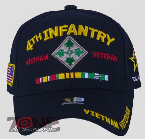 NEW! US ARMY 4TH INFANTRY VIETNAM VETERAN RIBBON BAR BALL CAP HAT BLACK