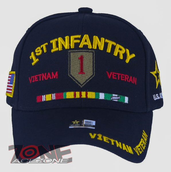 NEW! US ARMY 1ST INFANTRY VIETNAM VETERAN MILITARY BALL CAP HAT BLACK