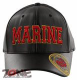 NEW! US MARINE CORPS USMC BIG FAUX LEATHER CAP HAT BLACK