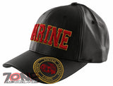 NEW! US MARINE CORPS USMC BIG FAUX LEATHER CAP HAT BLACK