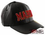 NEW! US MARINE CORPS USMC BIG FAUX LEATHER CAP HAT BLACK