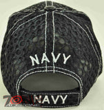 NEW! MESH W/LEATHER US NAVY ROUND NAVY CAP HAT BLACK