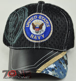 NEW! MESH W/LEATHER US NAVY SIDE NAVY CAP HAT BLACK