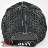 NEW! MESH W/LEATHER US NAVY SIDE NAVY CAP HAT BLACK