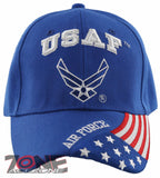 NEW! USAF AIR FORCE WING SIDE USA FLAG BALL CAP HAT BLUE