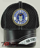 MESH W/LEATHER US AIR FORCE USAF CAP HAT ROUND BLACK