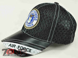 MESH W/LEATHER US AIR FORCE USAF CAP HAT ROUND BLACK