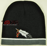 NEW NATIVE PRIDE BIG FEATHER BEANIE KNIT CAP SKULL WN GRAY