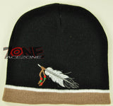 NEW NATIVE PRIDE BIG FEATHER BEANIE KNIT CAP SKULL WN KHAKI