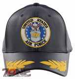 NEW! US AIR FORCE USAF LEAF FAUX LEATHER CAP HAT NAVY