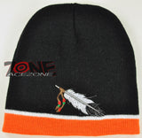 NEW NATIVE PRIDE BIG FEATHER BEANIE KNIT CAP SKULL WN ORANGE