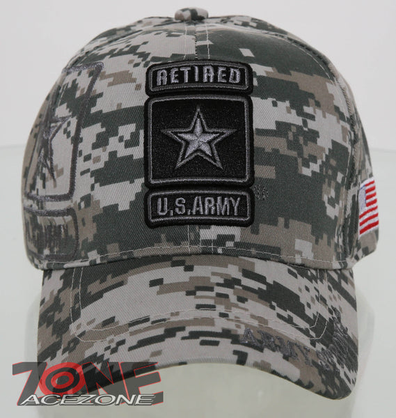 NEW! US ARMY STRONG RETIRED GRAY LOGO US FLAG CAP HAT CAMO