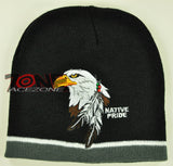 NEW NATIVE PRIDE EAGLE FEATHERS BEANIE KNIT CAP SKULL WN GRAY