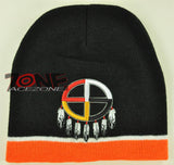 NEW NATIVE PRIDE WHEEL HOOP INDIAN FEATHER BEANIE KNIT CAP SKULL WN ORANGE