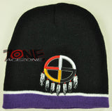 NEW NATIVE PRIDE WHEEL HOOP INDIAN FEATHER BEANIE KNIT CAP SKULL WN PURPLE