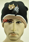 NEW NATIVE PRIDE WOLF FEATHERS BEANIE KNIT CAP SKULL WN KHAKI