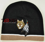 NEW NATIVE PRIDE WOLF FEATHERS BEANIE KNIT CAP SKULL WN KHAKI