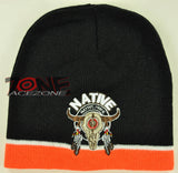 NEW NATIVE PRIDE AMERICAN BULL SKULL BEANIE KNIT CAP SKULL WN ORANGE