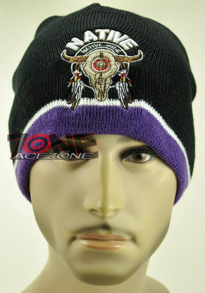 NEW NATIVE PRIDE AMERICAN BULL SKULL BEANIE KNIT CAP SKULL WN PURPLE