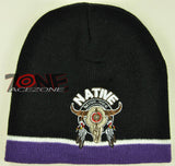 NEW NATIVE PRIDE AMERICAN BULL SKULL BEANIE KNIT CAP SKULL WN PURPLE