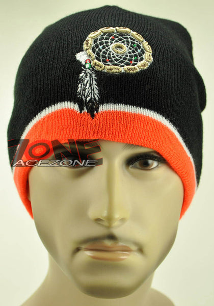 NEW NATIVE PRIDE FEATHER DREAM CATCHER BEANIE KNIT CAP SKULL WN ORANGE