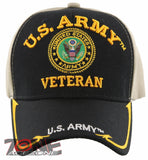 NEW! US ARMY VETERAN BIG ROUND SIDE LINE CAP HAT BLACK TAN