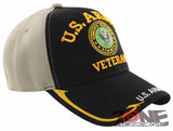 NEW! US ARMY VETERAN BIG ROUND SIDE LINE CAP HAT BLACK TAN