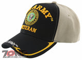 NEW! US ARMY VETERAN BIG ROUND SIDE LINE CAP HAT BLACK TAN