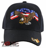 NEW! EAGLE USA FLAG BALL CAP HAT BLACK