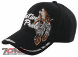 NEW! NATIVE PRIDE INDIAN AMERICAN WOLF SIDE FEATHERS CAP HAT BLACK