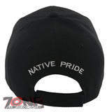 NEW! NATIVE PRIDE INDIAN AMERICAN WOLF SIDE FEATHERS CAP HAT BLACK