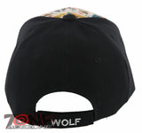 NEW! NATIVE PRIDE INDIAN AMERICAN WOLF DESIGN CAP HAT BLACK