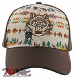 NEW! NATIVE PRIDE INDIAN AMERICAN WOLF DESIGN CAP HAT BROWN