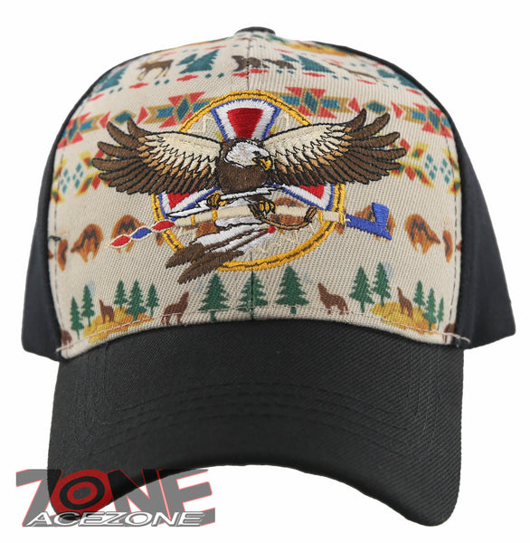 NEW! NATIVE PRIDE INDIAN AMERICAN EAGLE DESIGN CAP HAT BLACK