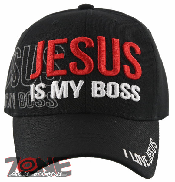 NEW! JESUS IS MY BOSS CHRISTIAN BALL CAP HAT BLACK