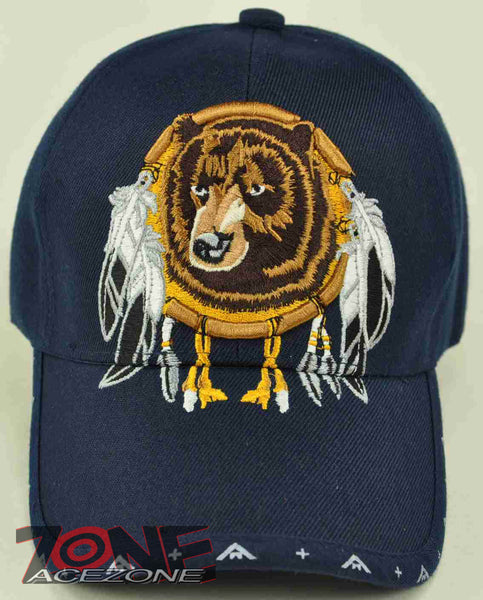 NATIVE PRIDE BEAR DREAM CATCHER FEATHER CAP HAT NAVY