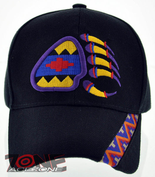 NEW! NATIVE PRIDE INDIAN AMERICAN SIDE BEAR CLAW FEATHERS CAP HAT BLACK