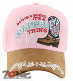 NEW! BOOTS & BLING IT'S A COWGIRL THING FAUX LEATHER BALL CAP HAT PINK