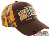 BORN TO HUNT FORCED TO WORK DEER BUCK HUNTING CAP HAT BROWN ORANGE CAMO