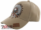 NEW! NATIVE PRIDE HONOR AXE CHIEF SKULL HEAD BASEBALL CAP HAT TAN