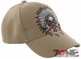 NEW! NATIVE PRIDE HONOR AXE CHIEF SKULL HEAD BASEBALL CAP HAT TAN