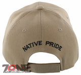 NEW! NATIVE PRIDE HONOR AXE CHIEF SKULL HEAD BASEBALL CAP HAT TAN