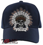 NEW! NATIVE PRIDE HONOR CHIEF SKULL HEAD BASEBALL CAP HAT NAVY