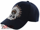 NEW! NATIVE PRIDE HONOR CHIEF SKULL HEAD BASEBALL CAP HAT NAVY